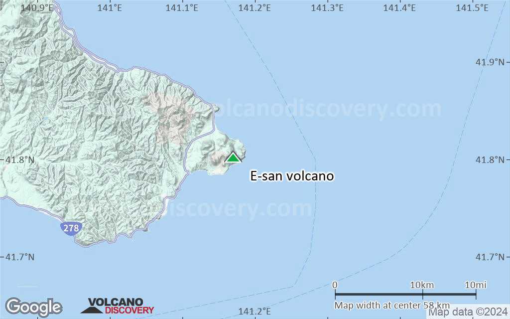 Terrain-type map of E-san volcano (scale of 10s of km)