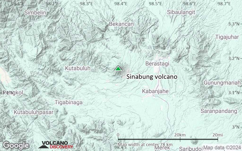 Terrain-type map of Sinabung volcano (scale of 10s of km)