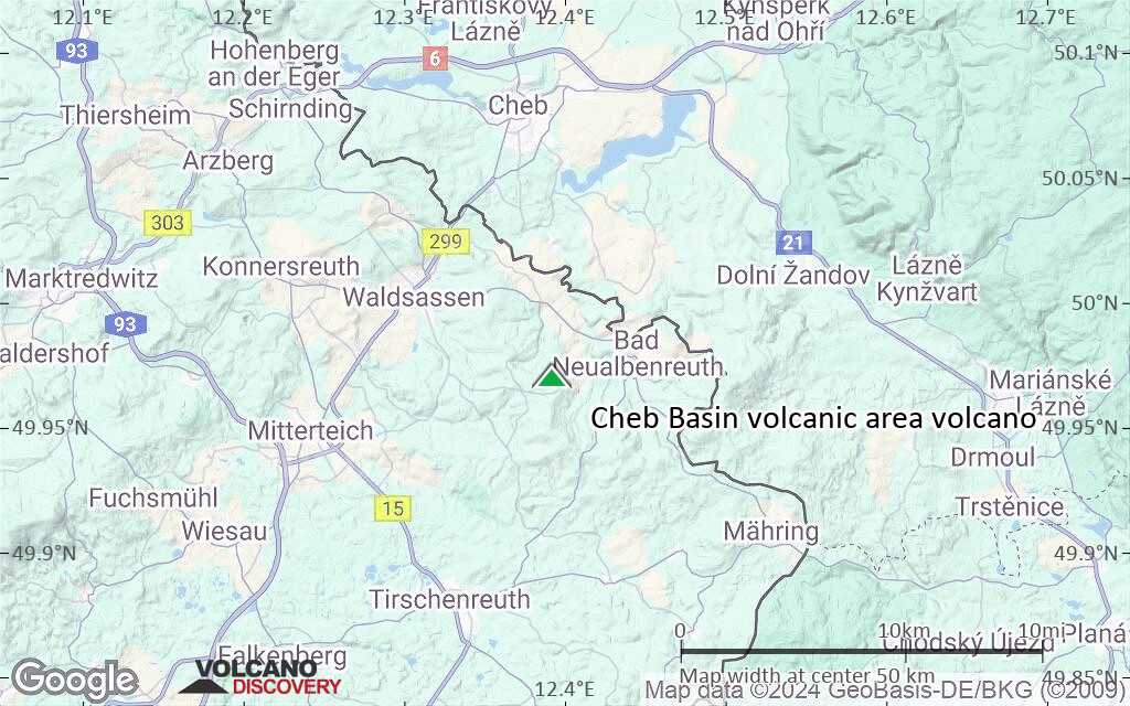Terrain-type map of Cheb Basin volcanic area volcano (scale of 10s of km)