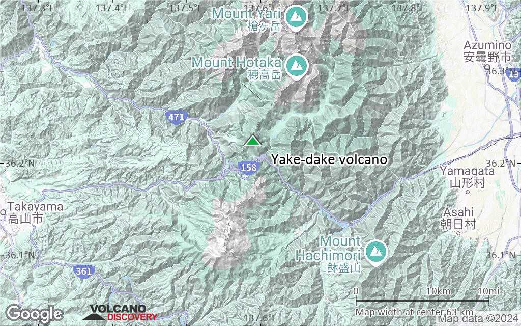 Terrain-type map of Yake-dake volcano (scale of 10s of km)