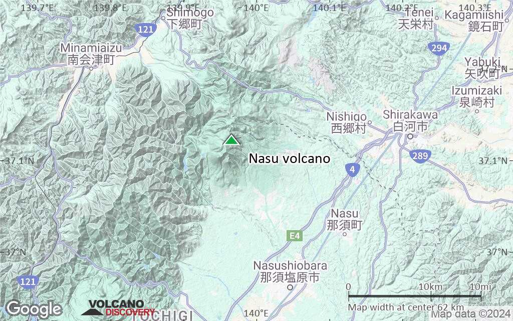 Terrain-type map of Nasu volcano (scale of 10s of km)