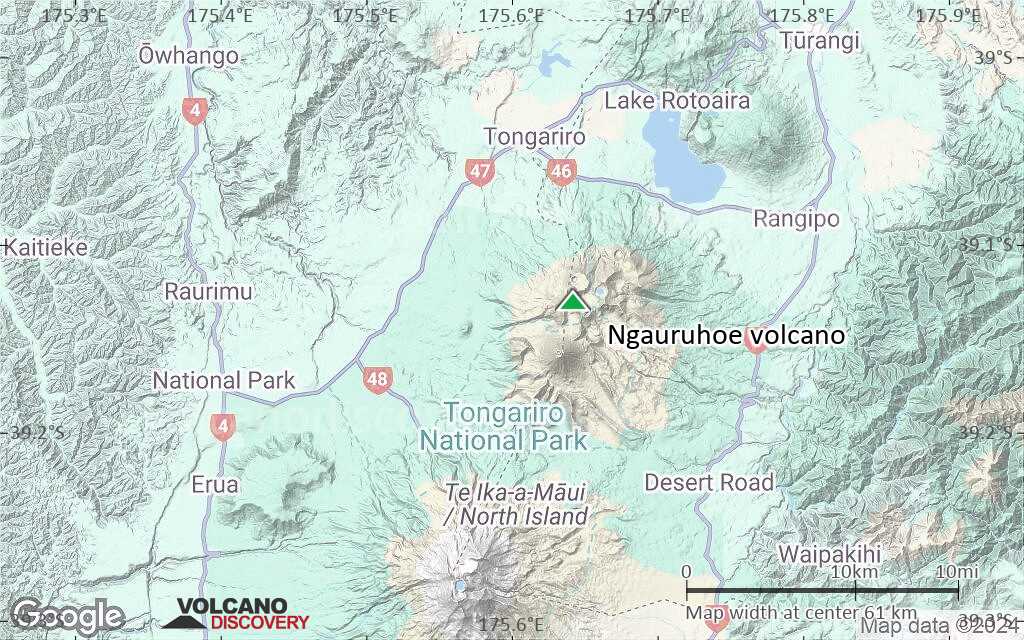 Terrain-type map of Ngauruhoe volcano (scale of 10s of km)
