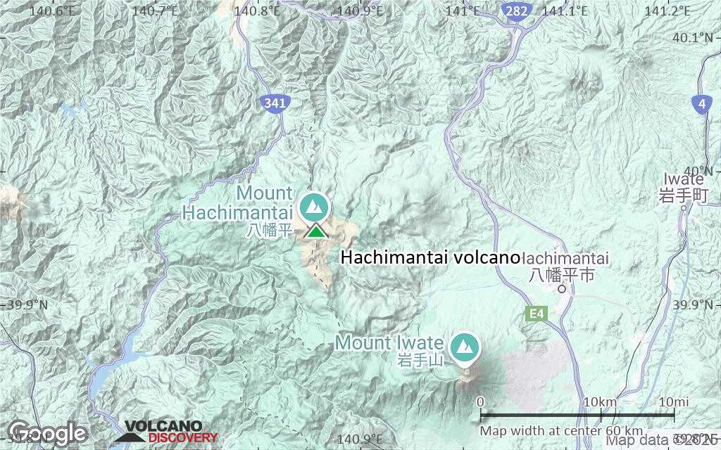 Terrain-type map of Hachimantai volcano (scale of 10s of km)