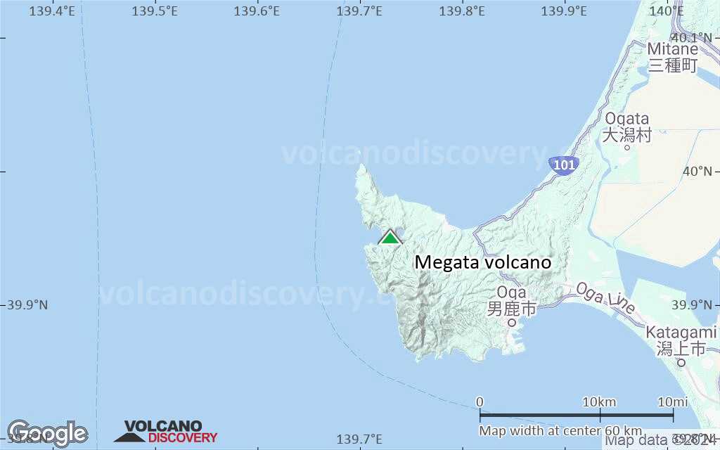 Terrain-type map of Megata volcano (scale of 10s of km)