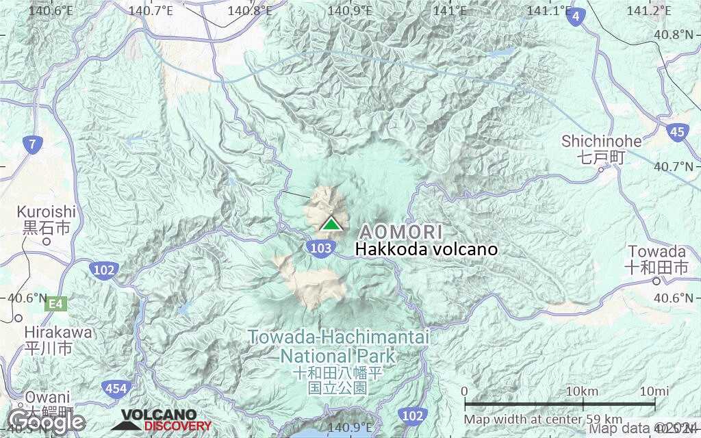 Terrain-type map of Hakkoda volcano (scale of 10s of km)