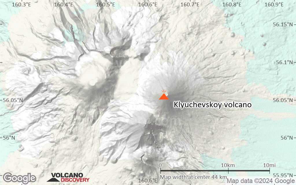 Terrain-type map of Klyuchevskoy volcano (scale of 10s of km)