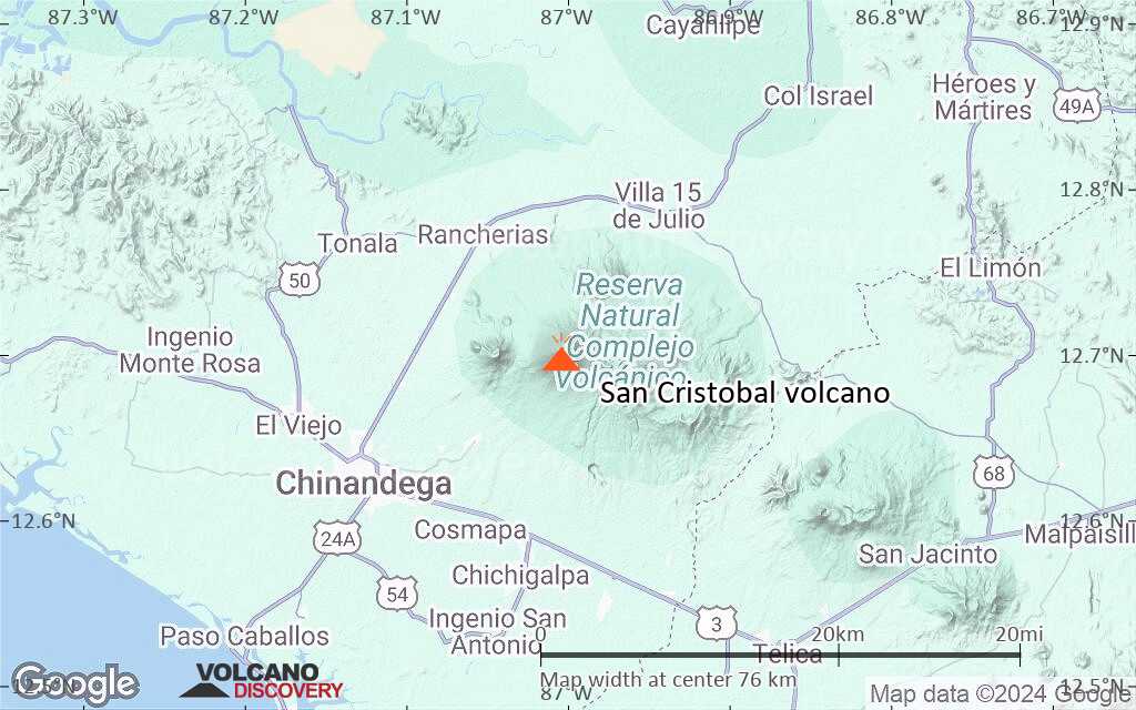 Terrain-type map of San Cristobal volcano (scale of 10s of km)