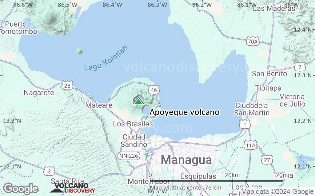 Terrain-type map of Apoyeque volcano (scale of 10s of km)