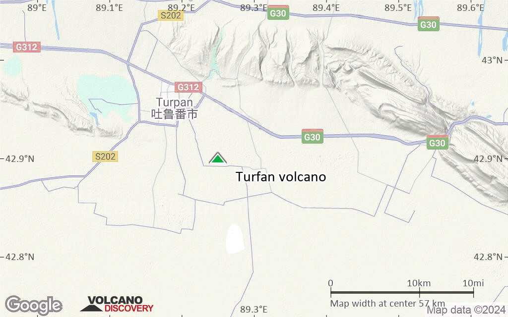 Terrain-type map of Turfan volcano (scale of 10s of km)
