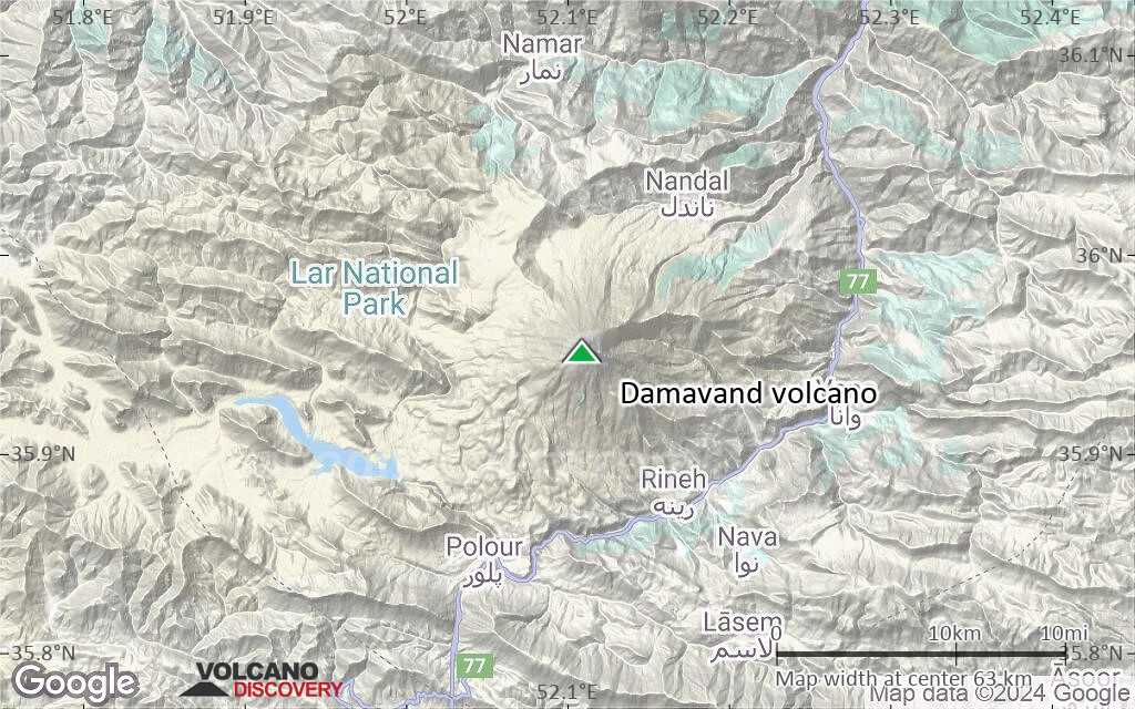 Terrain-type map of Damavand volcano (scale of 10s of km)