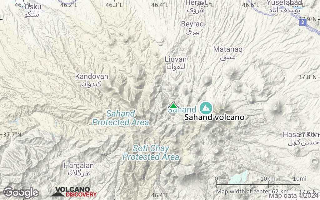 Terrain-type map of Sahand volcano (scale of 10s of km)