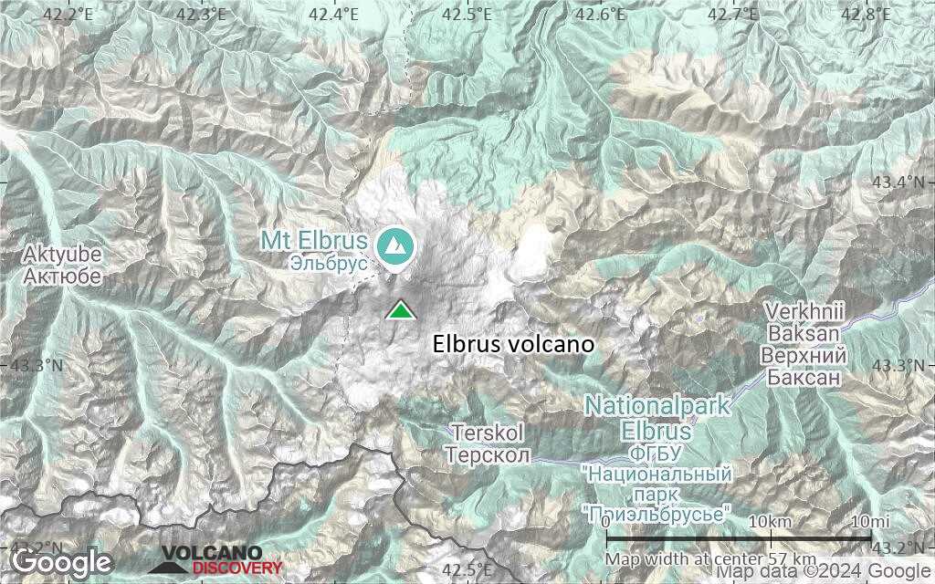Terrain-type map of Elbrus volcano (scale of 10s of km)