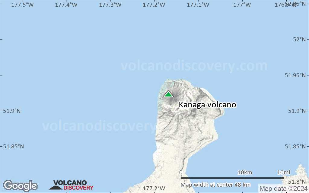 Terrain-type map of Kanaga volcano (scale of 10s of km)