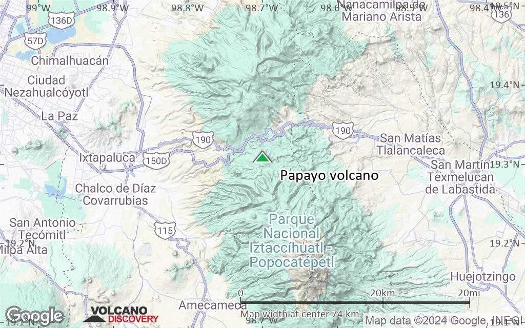 Terrain-type map of Papayo volcano (scale of 10s of km)