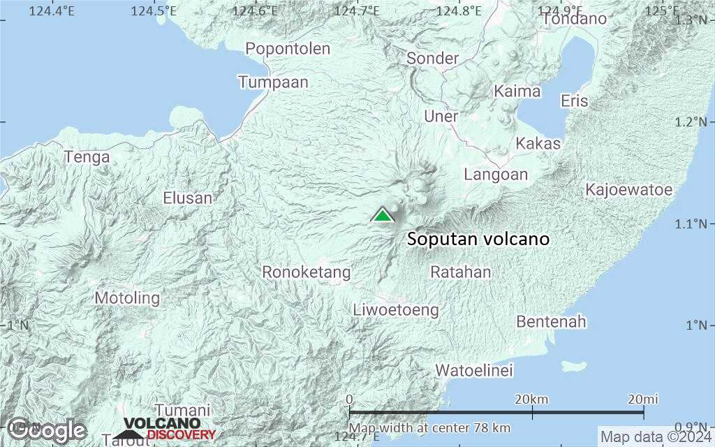 Terrain-type map of Soputan volcano (scale of 10s of km)