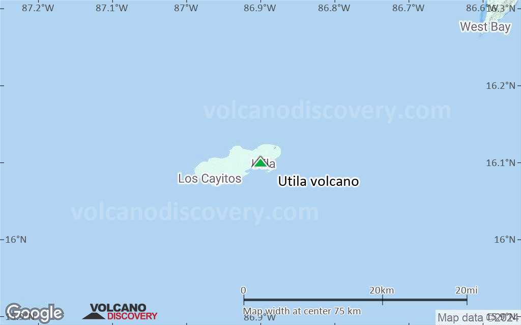 Terrain-type map of Utila volcano (scale of 10s of km)