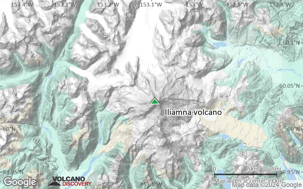Terrain-type map of Iliamna volcano (scale of 10s of km)