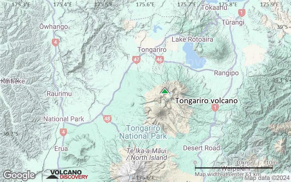Terrain-type map of Tongariro volcano (scale of 10s of km)
