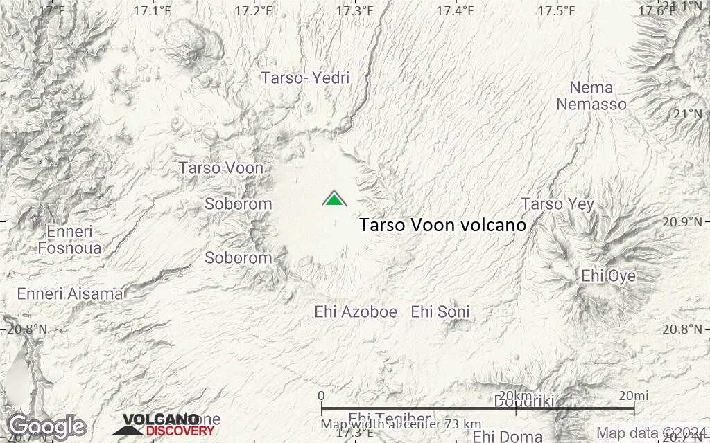 Terrain-type map of Tarso Voon volcano (scale of 10s of km)