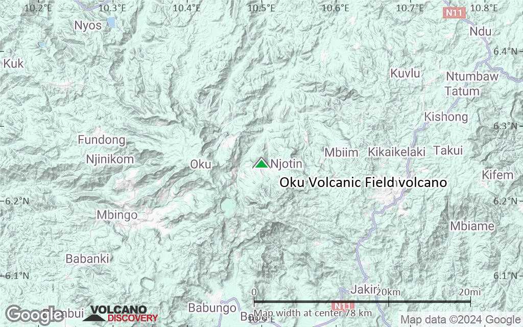 Terrain-type map of Oku Volcanic Field volcano (scale of 10s of km)