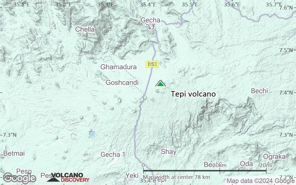 Terrain-type map of Tepi volcano (scale of 10s of km)