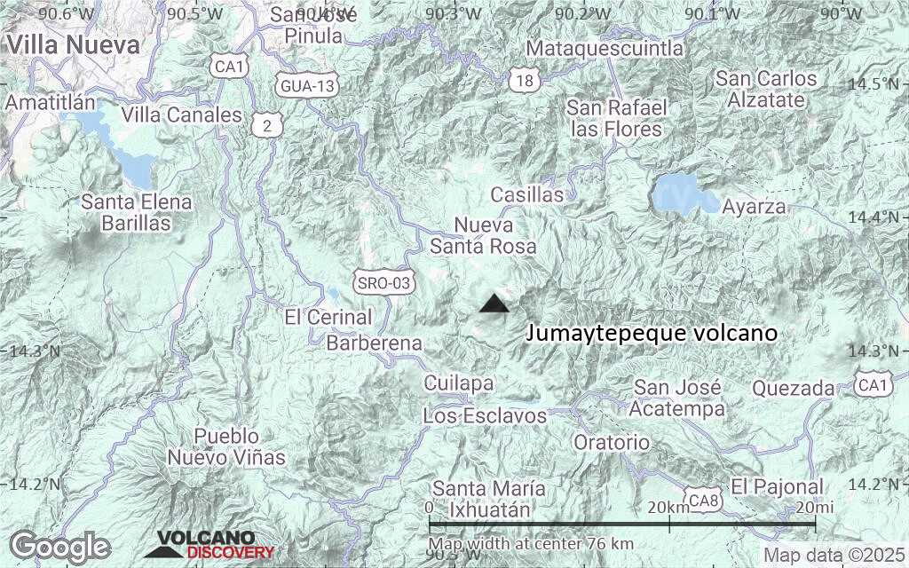 Terrain-type map of Jumaytepeque volcano (scale of 10s of km)