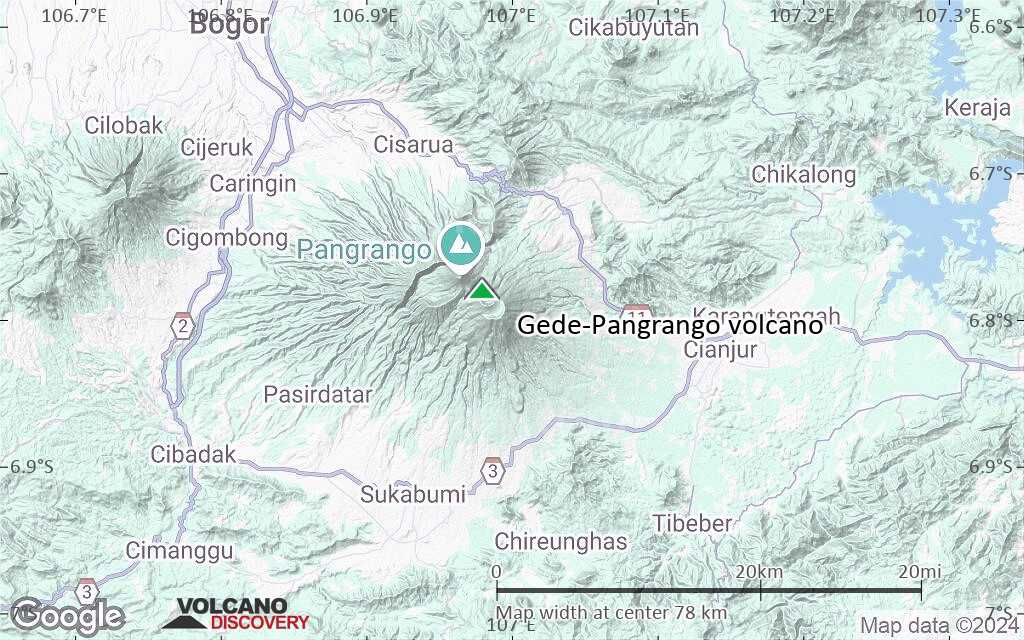 Terrain-type map of Gede-Pangrango volcano (scale of 10s of km)