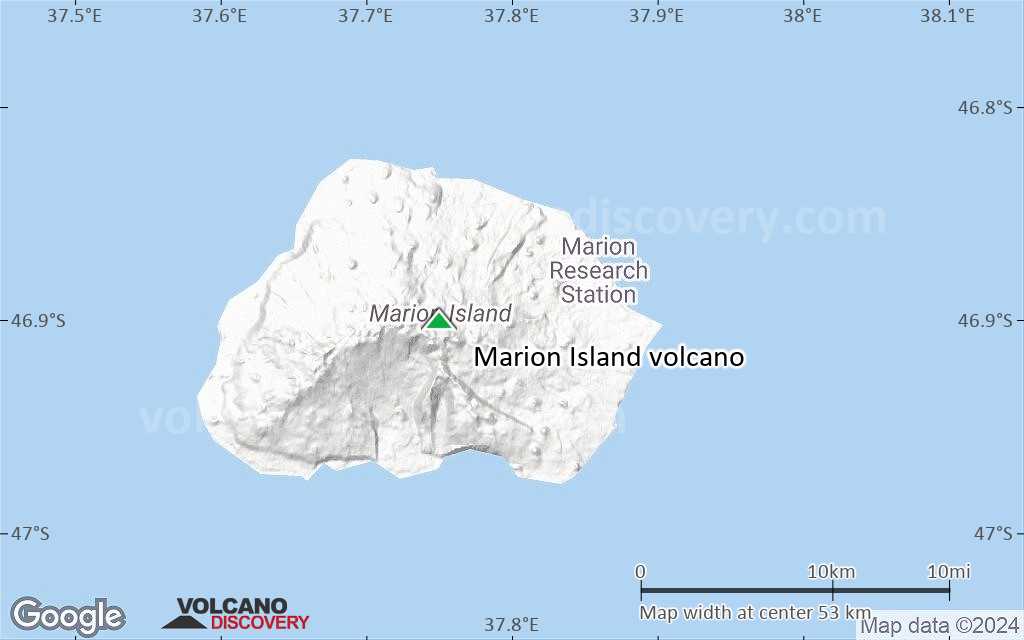 Terrain-type map of Marion Island volcano (scale of 10s of km)
