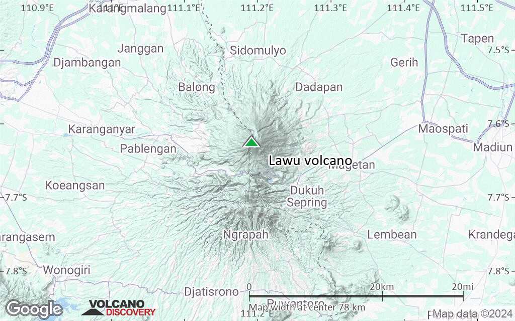 Terrain-type map of Lawu volcano (scale of 10s of km)