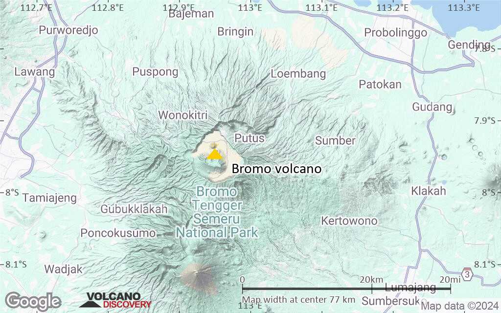 Terrain-type map of Bromo volcano (scale of 10s of km)