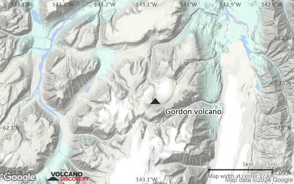 Terrain-type map of Gordon volcano (scale of 10s of km)