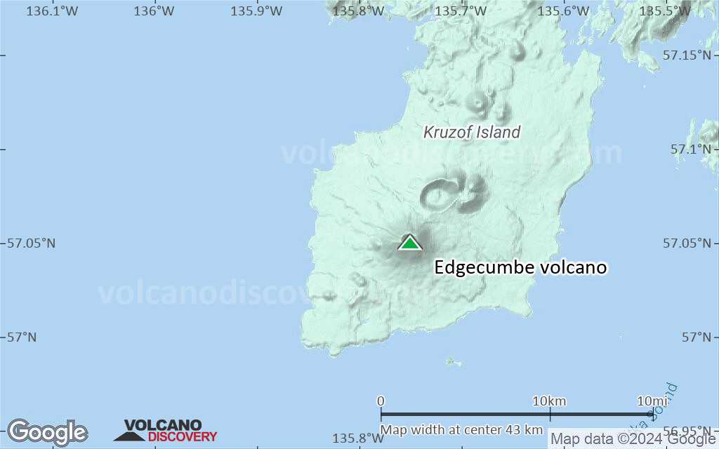 Terrain-type map of Edgecumbe volcano (scale of 10s of km)