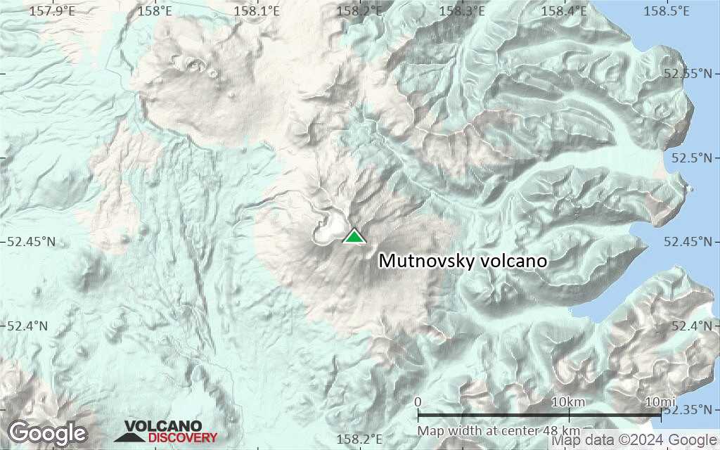 Terrain-type map of Mutnovsky volcano (scale of 10s of km)