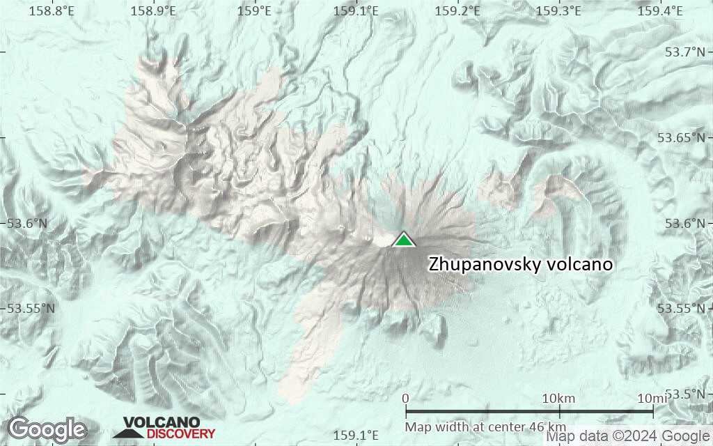 Terrain-type map of Zhupanovsky volcano (scale of 10s of km)