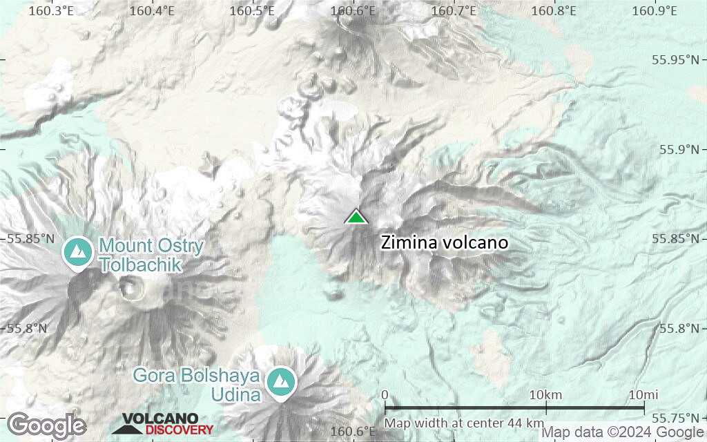 Terrain-type map of Zimina volcano (scale of 10s of km)