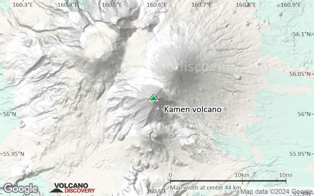 Terrain-type map of Kamen volcano (scale of 10s of km)