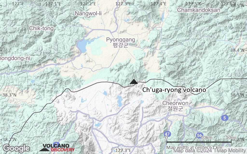 Terrain-type map of Ch'uga-ryong volcano (scale of 10s of km)