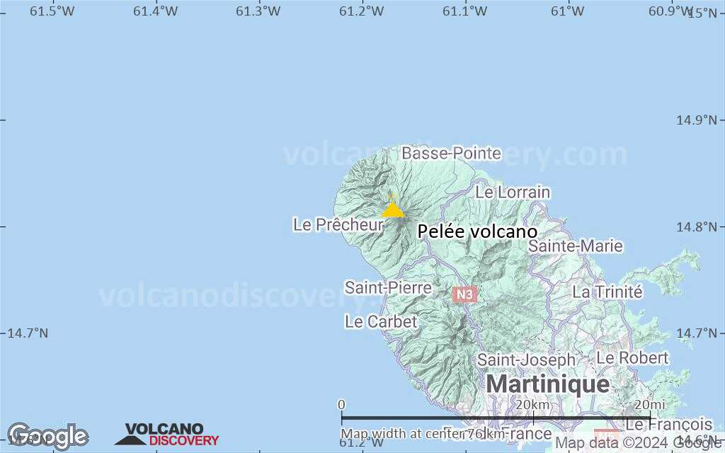 Terrain-type map of Pelée volcano (scale of 10s of km)
