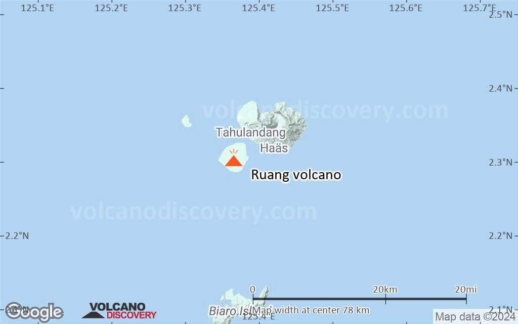 Terrain-type map of Ruang volcano (scale of 10s of km)