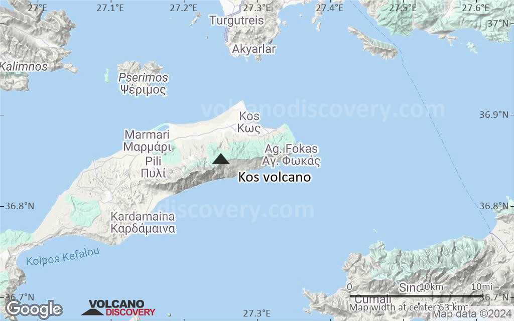Terrain-type map of Kos volcano (scale of 10s of km)