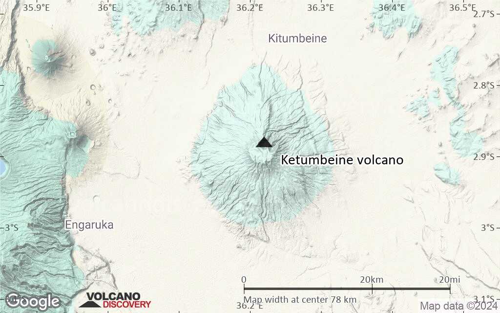 Terrain-type map of Ketumbeine volcano (scale of 10s of km)