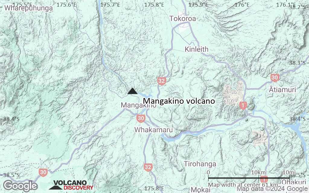 Terrain-type map of Mangakino volcano (scale of 10s of km)