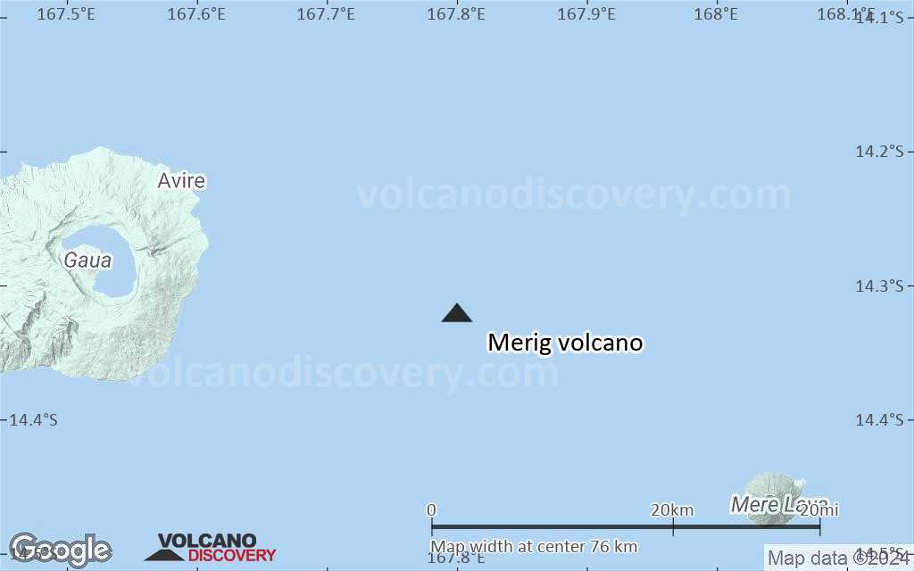 Terrain-type map of Merig volcano (scale of 10s of km)
