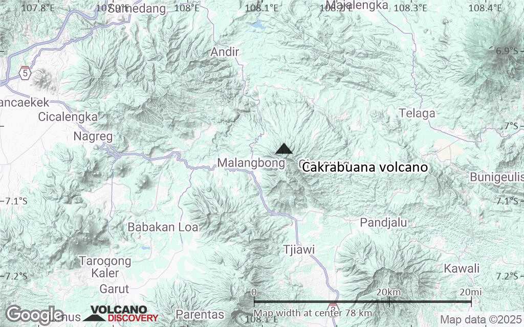 Terrain-type map of Cakrabuana volcano (scale of 10s of km)