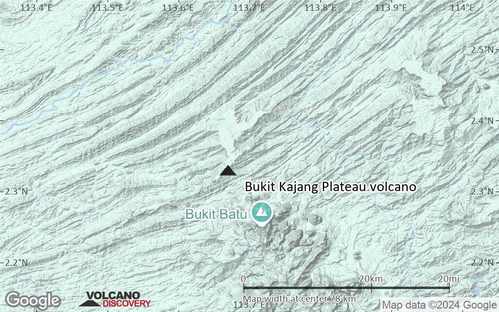 Terrain-type map of Bukit Kajang Plateau volcano (scale of 10s of km)