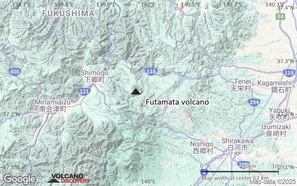 Terrain-type map of Futamata volcano (scale of 10s of km)