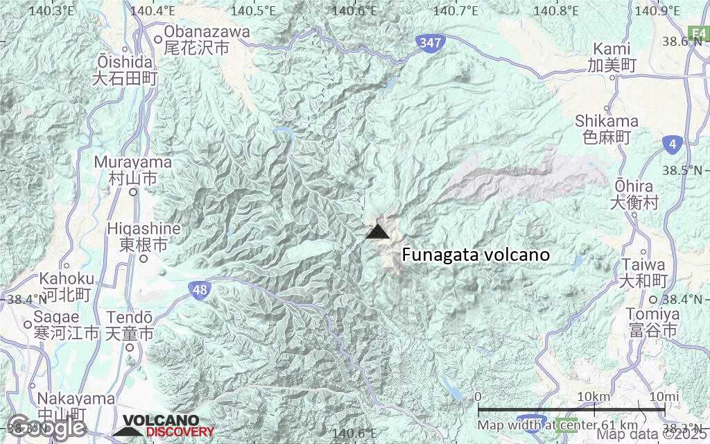 Terrain-type map of Funagata volcano (scale of 10s of km)