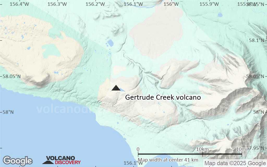 Terrain-type map of Gertrude Creek volcano (scale of 10s of km)
