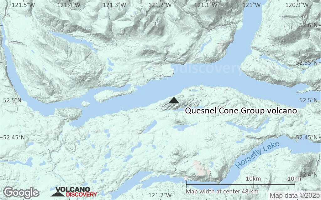Terrain-type map of Quesnel Cone Group volcano (scale of 10s of km)
