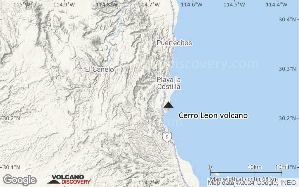 Terrain-type map of Cerro Leon volcano (scale of 10s of km)